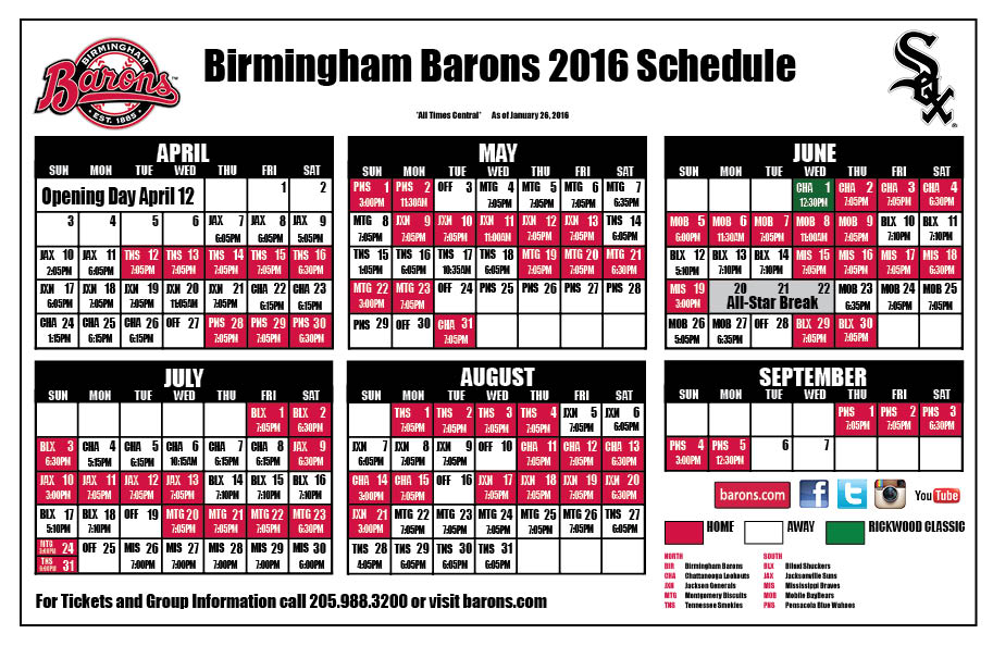 Birmingham Barons Printable Schedule - FreePrintableTM.com | FreePrintableTM.com