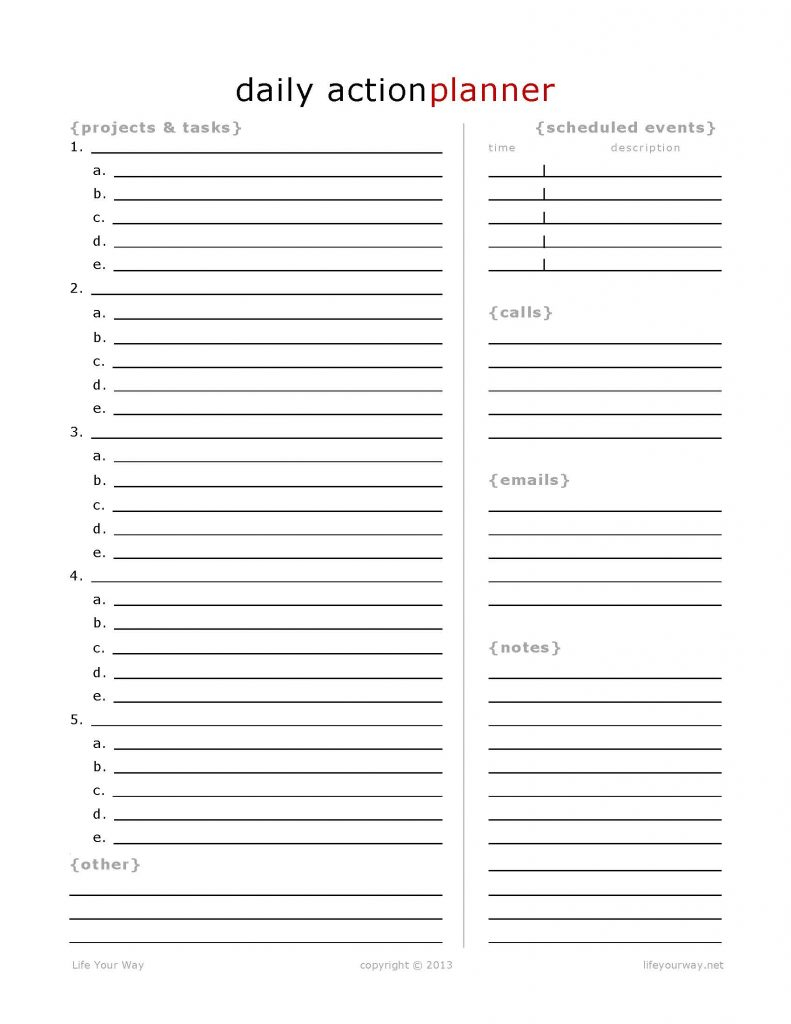 Blank Daily Planner Template PDF Format E database