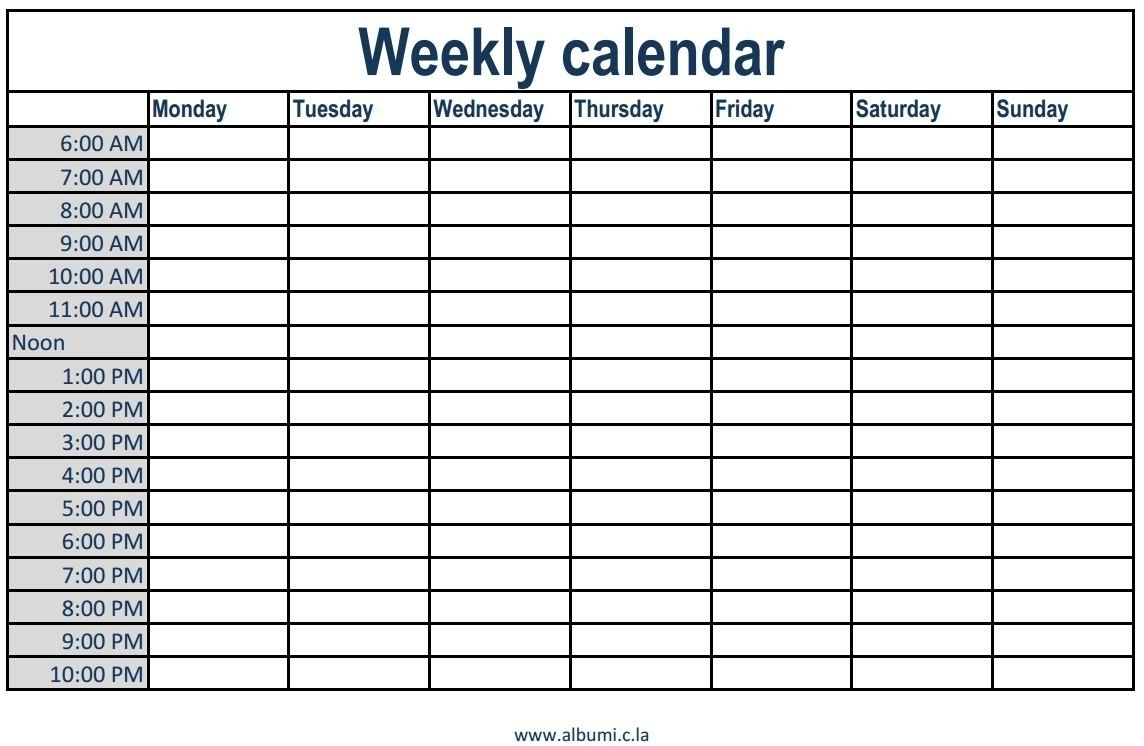 Blank Weekly Schedule With Time Slots Calendar 