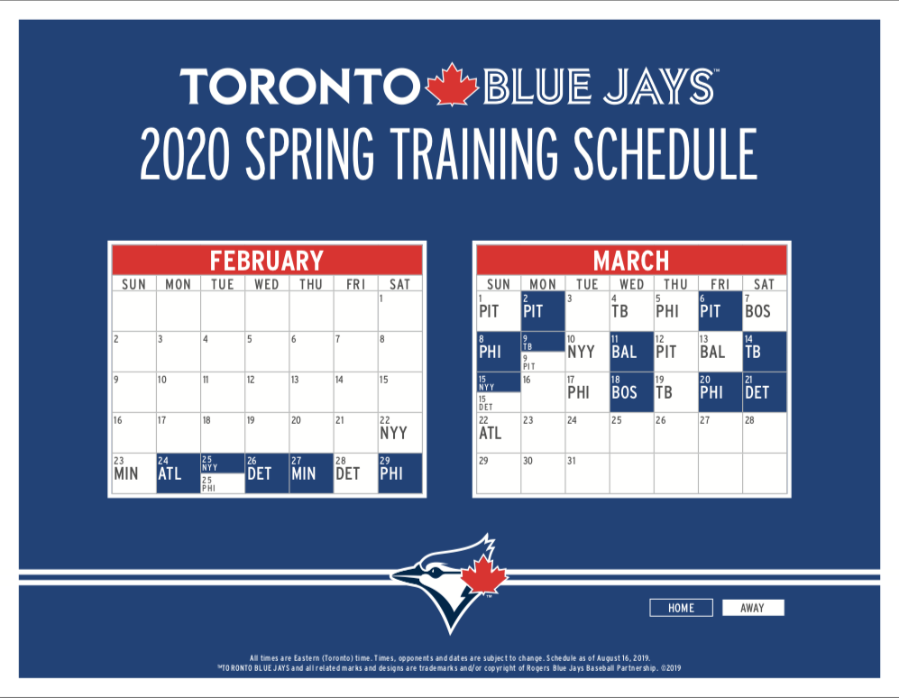 Blue Jays 2020 Spring Training Schedule Torontobluejays