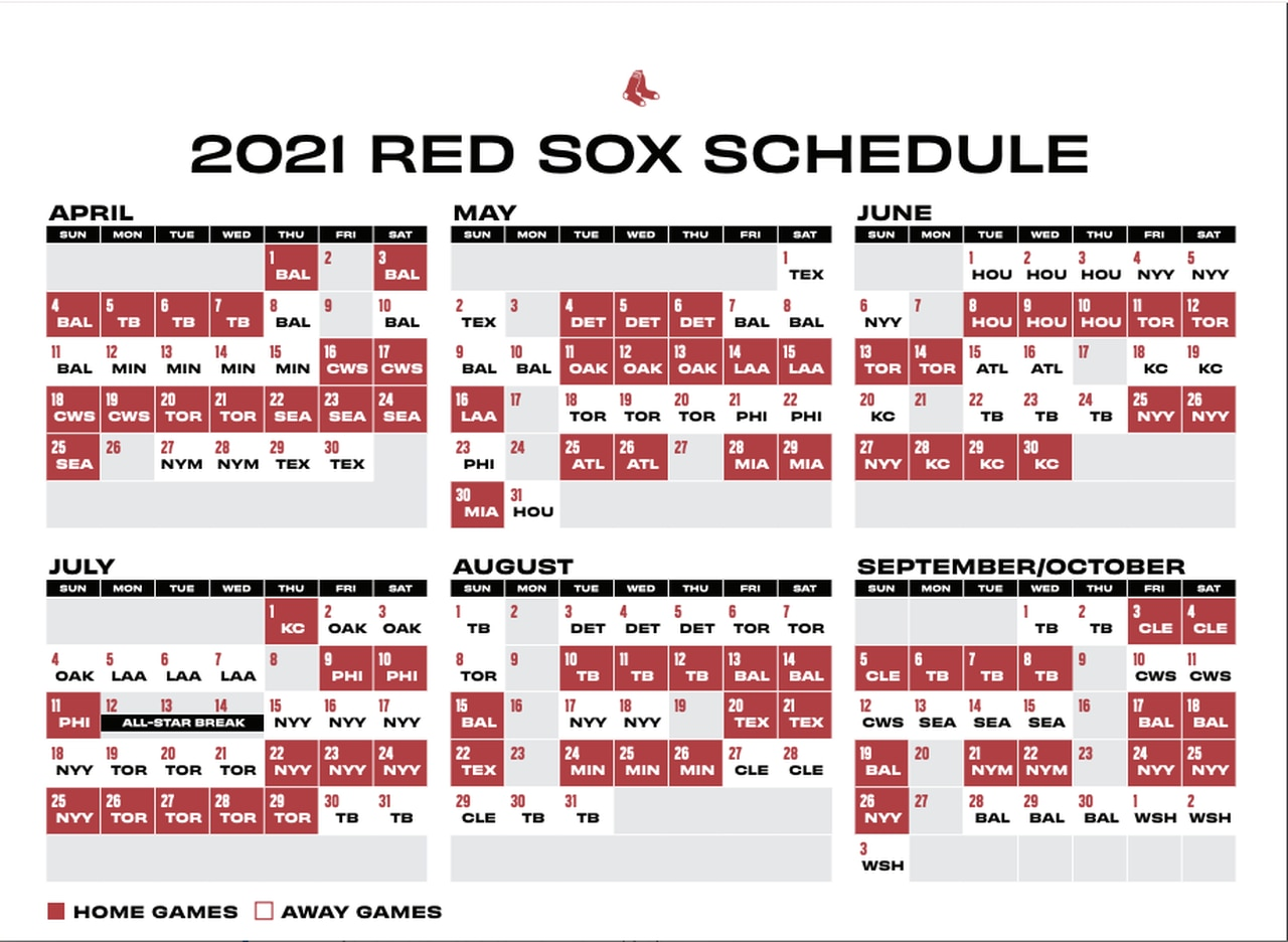 2021 Boston Red Sox Schedule Printable