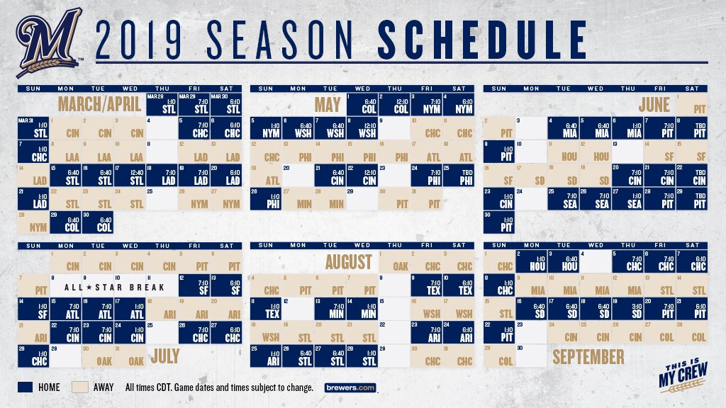 Brewers Announce 2019 Season Schedule