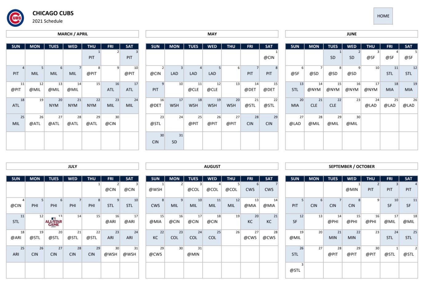 Chicago Cubs Calendar 2021 Huts Calendar