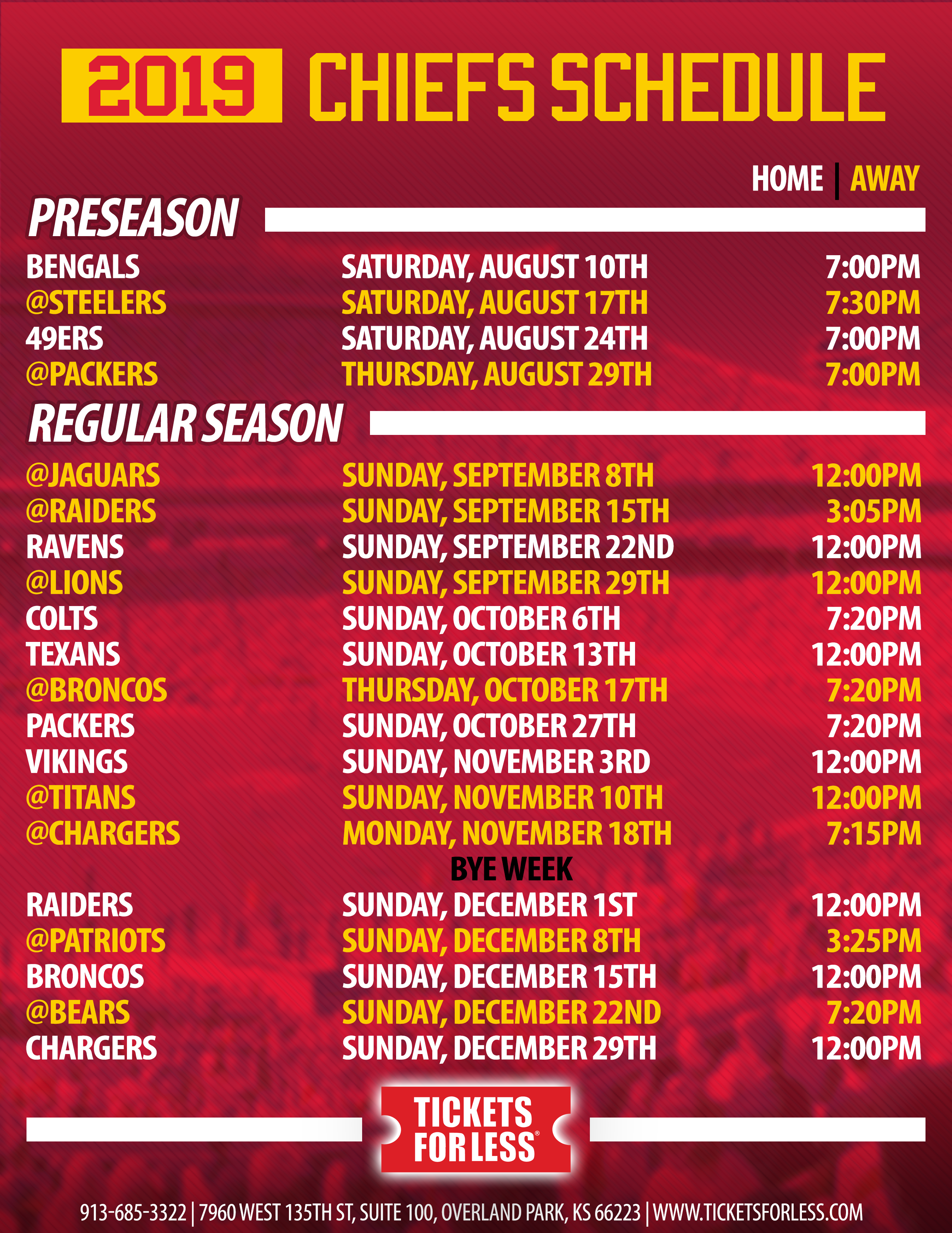 Chiefs Printable Schedule 2019 1 Kansas City Chiefs 