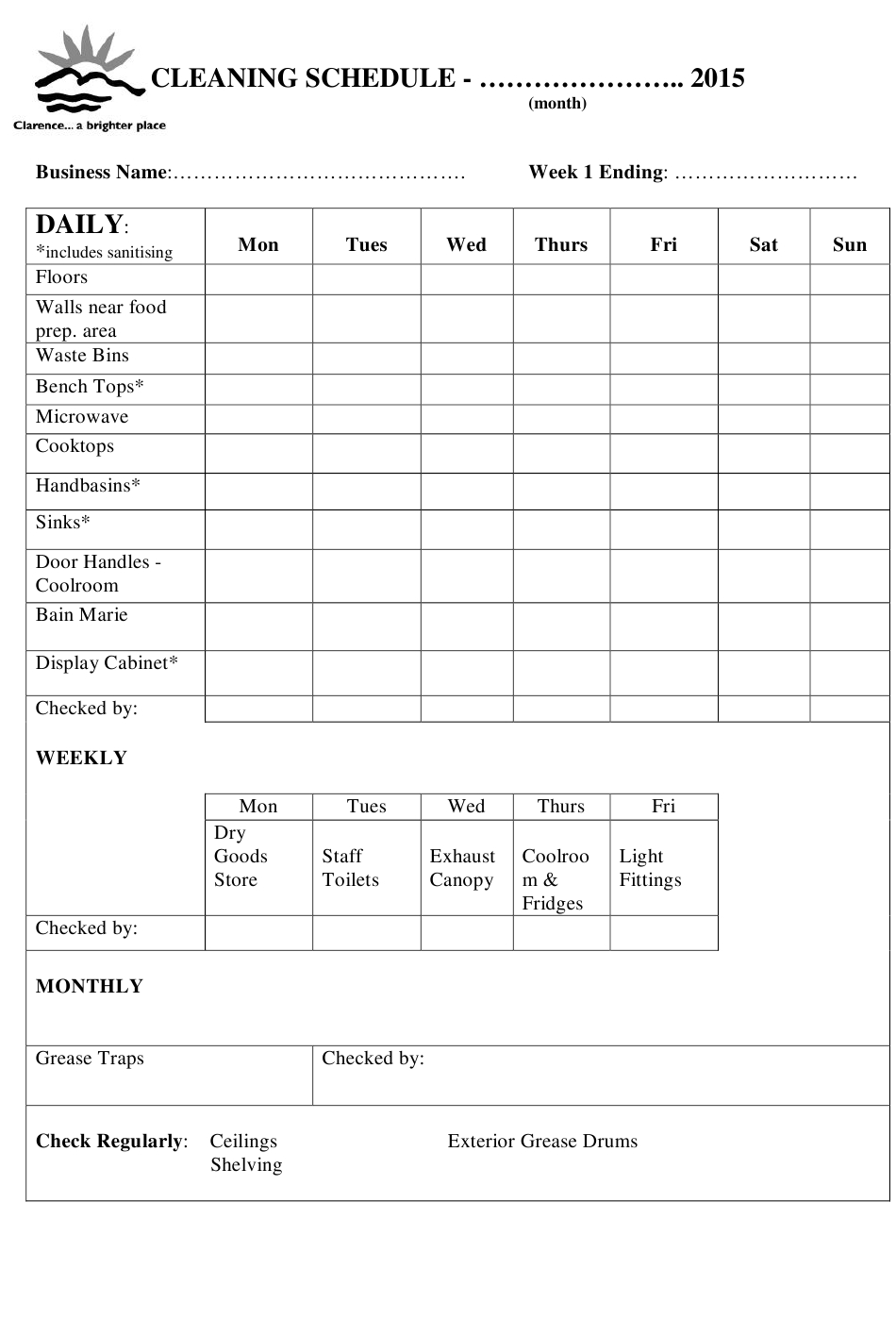 Cleaning Schedule Template Download Printable PDF 