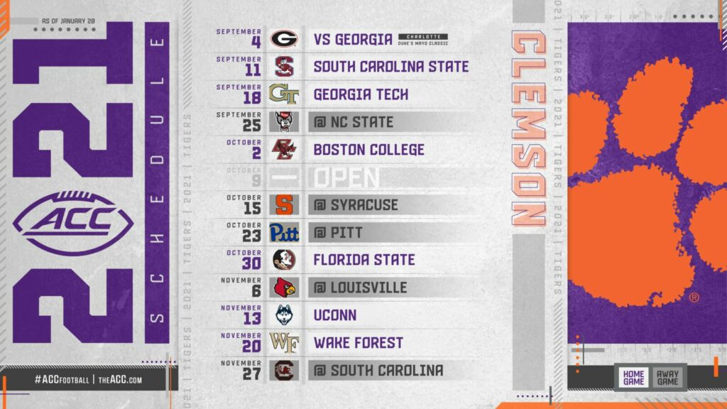 Clemson Football 2021 Schedule Released Clemson Sports News