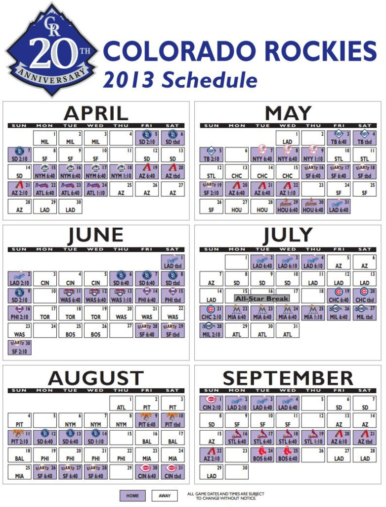 Rockies 2021 Schedule Printable