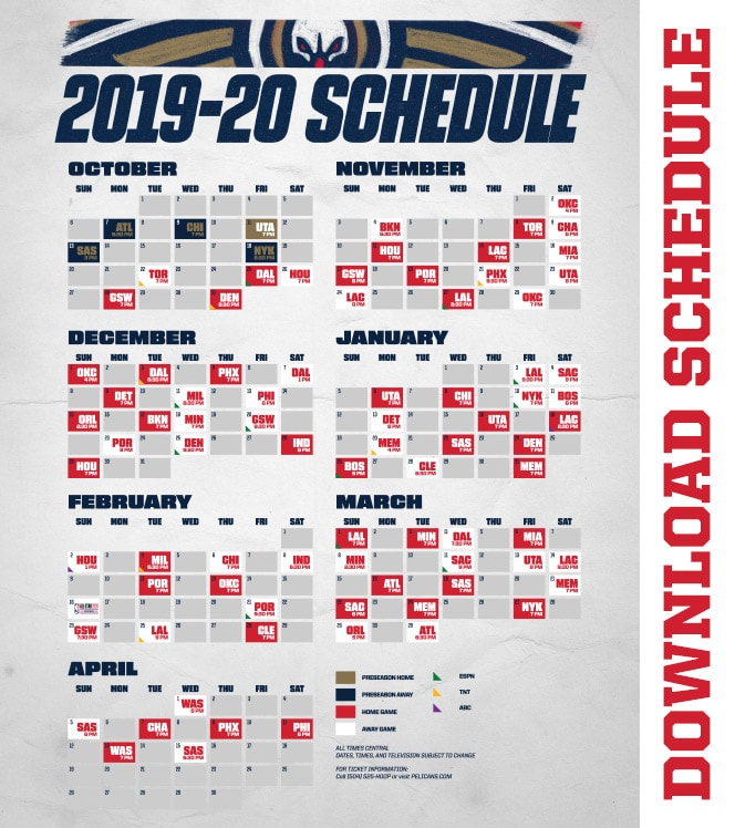 Pelicans Home Schedule Printable