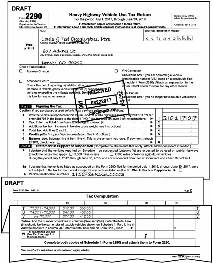 Federal Form 2290 Schedule 1 Universal Network