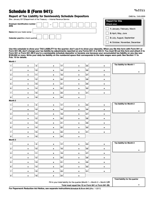 Fillable Schedule B Form 941 Report Of Tax Liability 