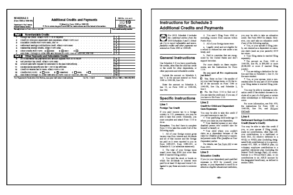 Form 1040 Schedule 3 2019 2021 Tax Forms 1040 Printable