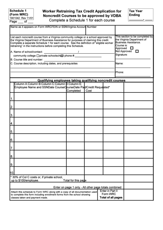 Form Wrc Schedule 1 Worker Retraining Tax Credit