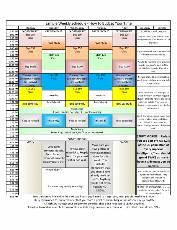 FREE 15 Study Schedule Samples Templates In PDF MS