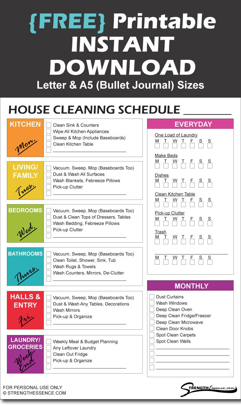 FREE 2021 House Cleaning Schedule Template Printable PDF 