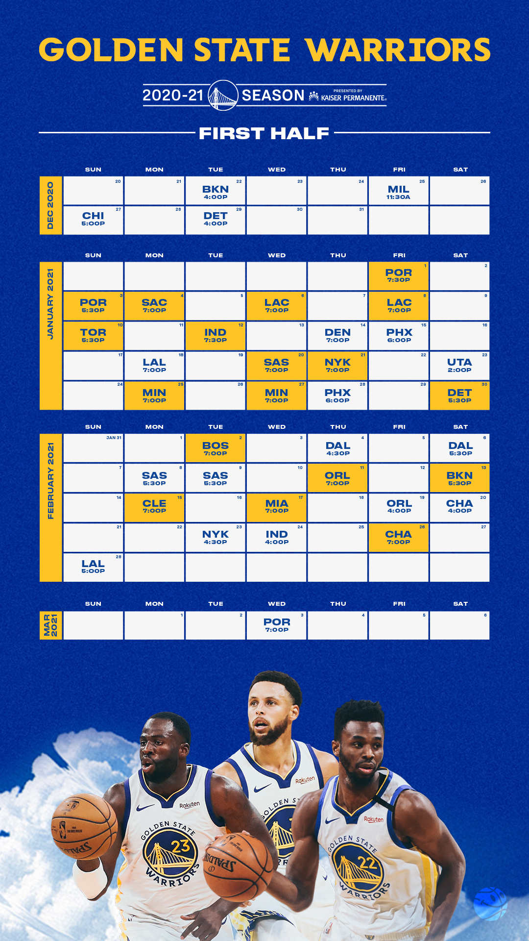 Golden State Warriors Schedule 2020 21 Printable Free 