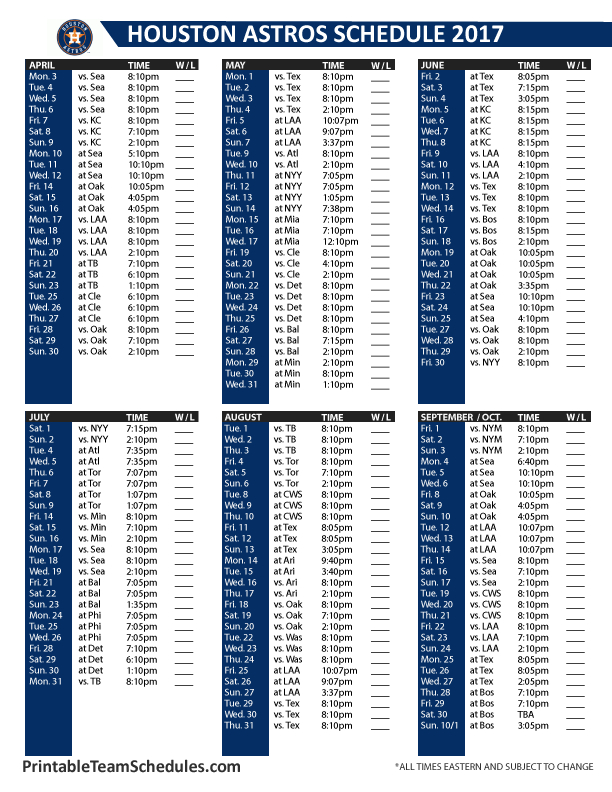 Houston Astros 2019 Schedule Printable PrintAll