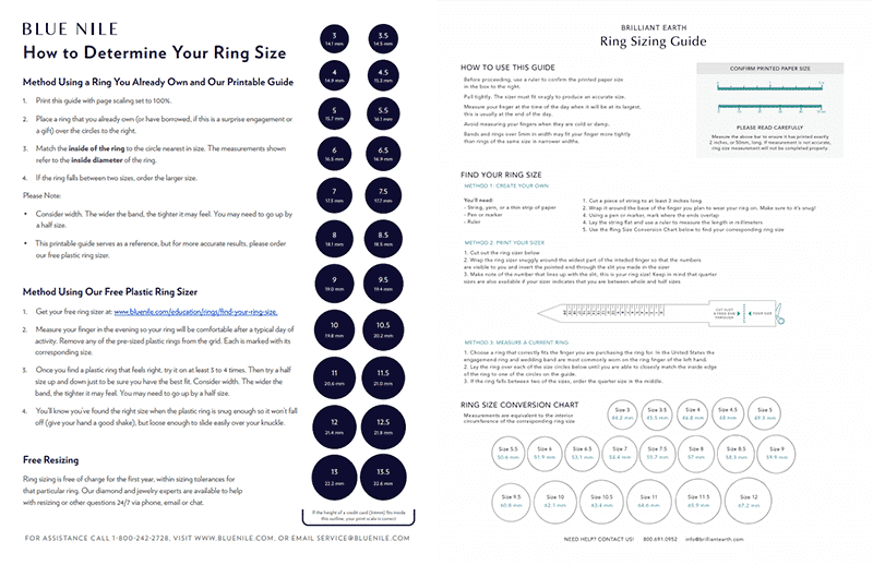 Ring Size Chart Printable Blue Nile