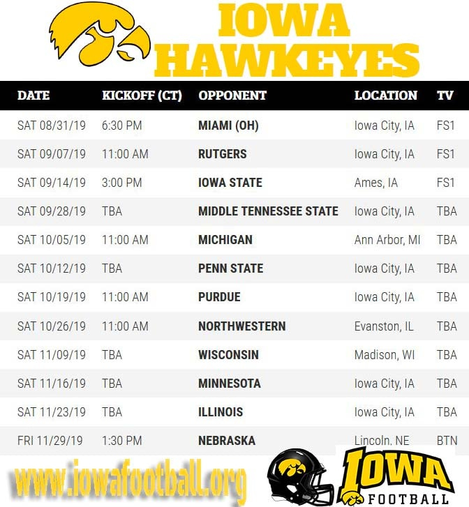 Iowa Hawkeyes Printable Football Schedule 2021 - FreePrintableTM.com