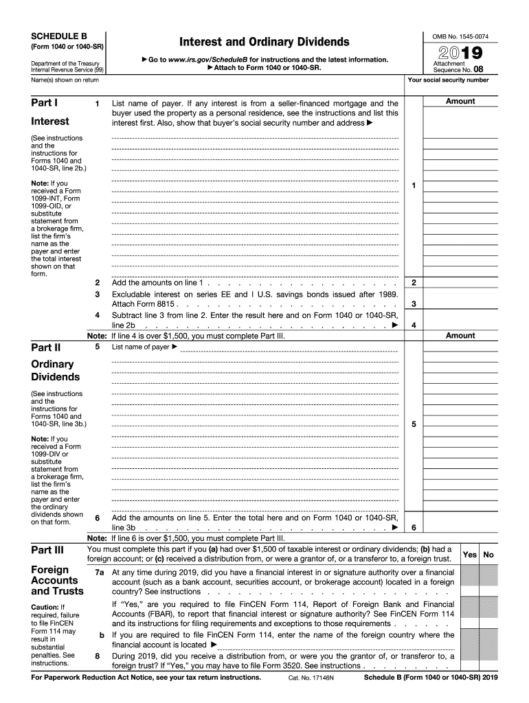 IRS 1040 Schedule B 2019 Fill Out Tax Template Online 