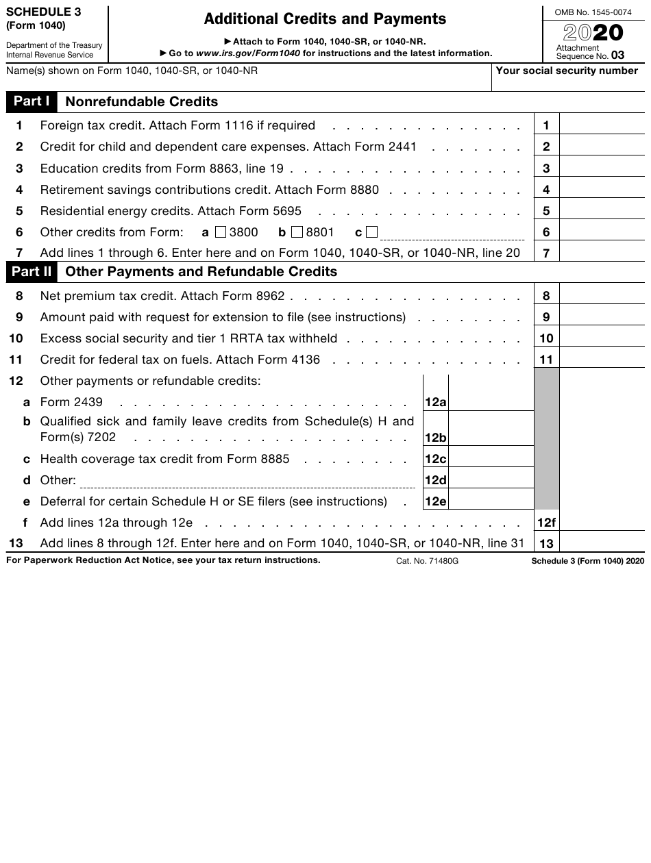 IRS Form 1040 Schedule 3 Download Fillable PDF Or Fill 