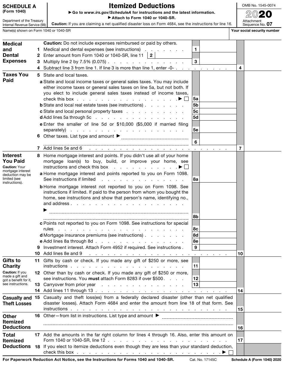 IRS Form 1040 Schedule A Download Fillable PDF Or Fill 