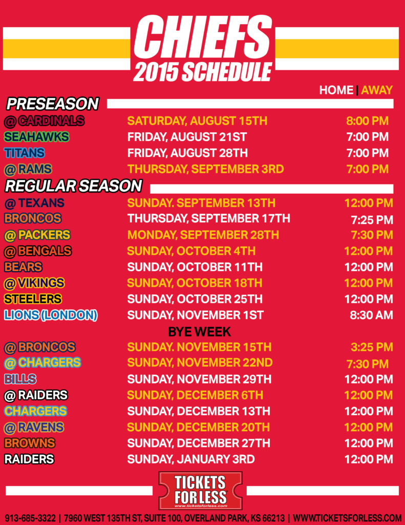 Chiefs Printable Schedule