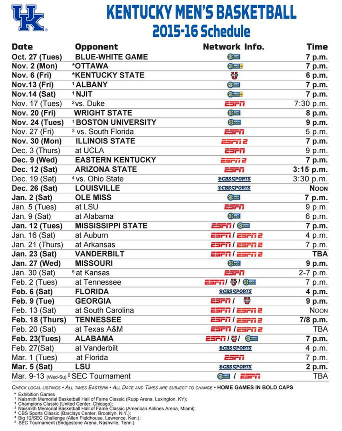 Uk Men's Basketball Schedule 2021 22 Printable - FreePrintableTM.com | FreePrintableTM.com