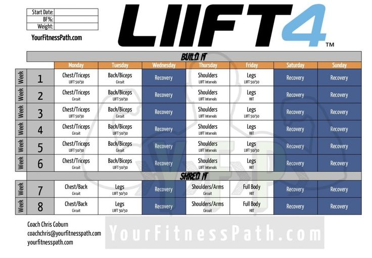 LIIFT4 Workout Calendar Beachbody Workout Program 