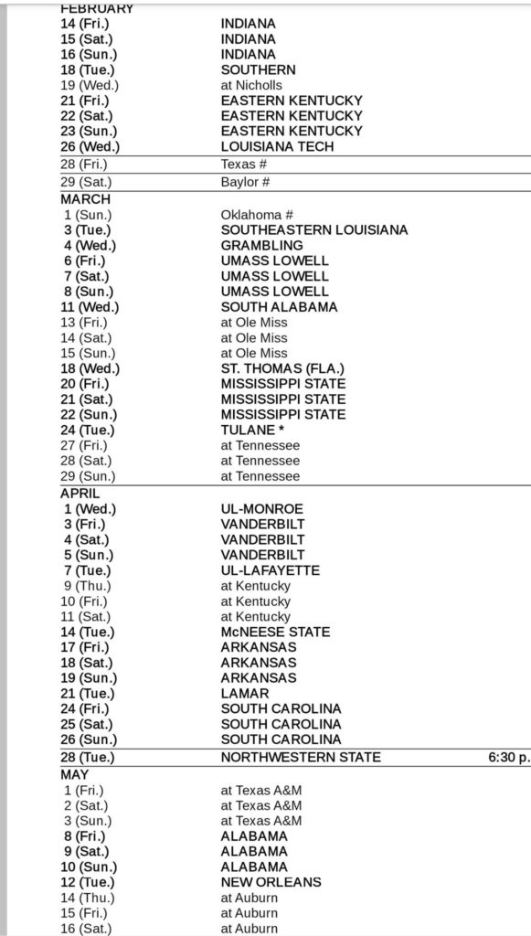 Lsu Baseball Schedule 2021 Printable