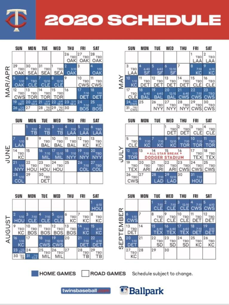 Twins Printable Schedule