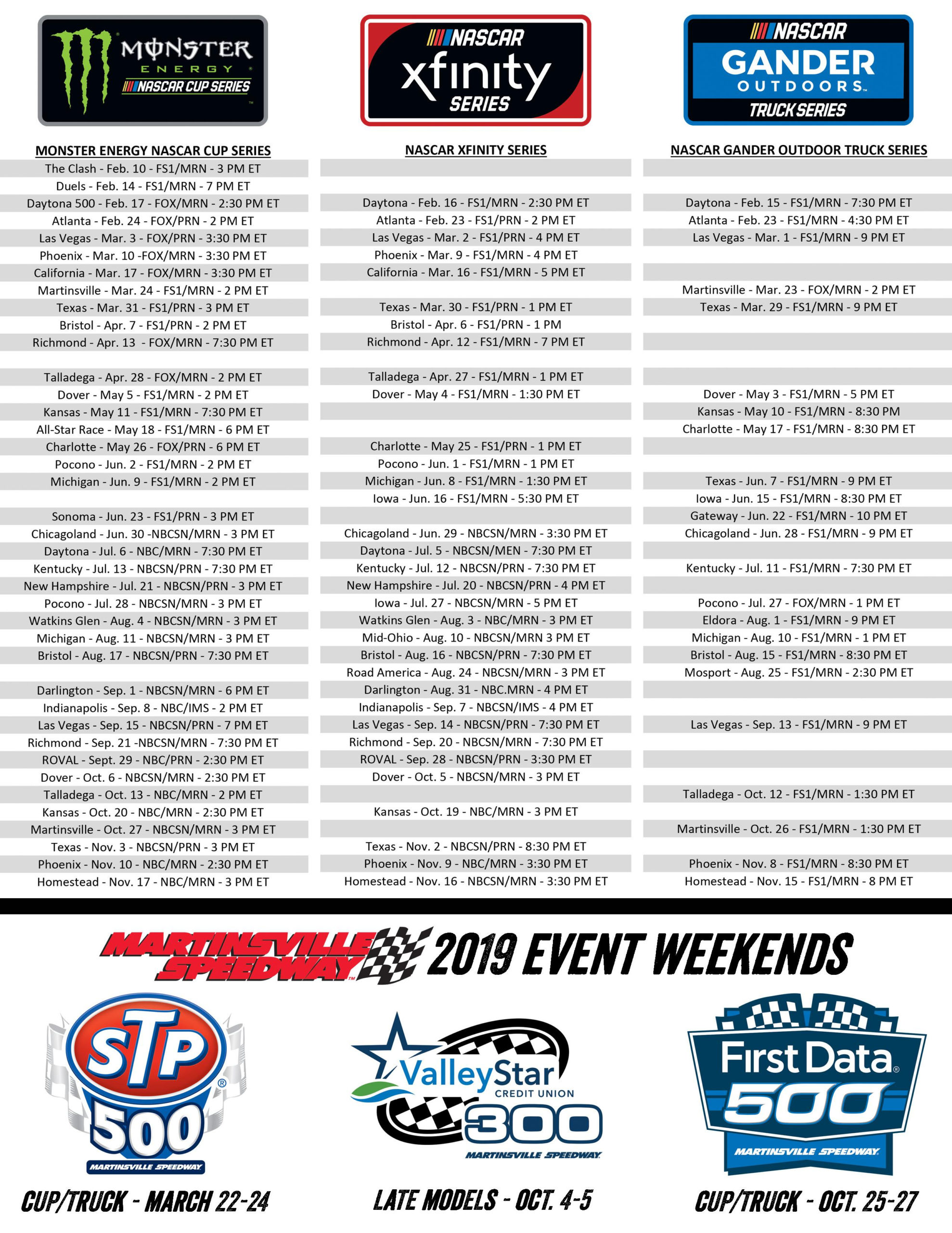 Nascar Printable Schedule 2019 PrintAll