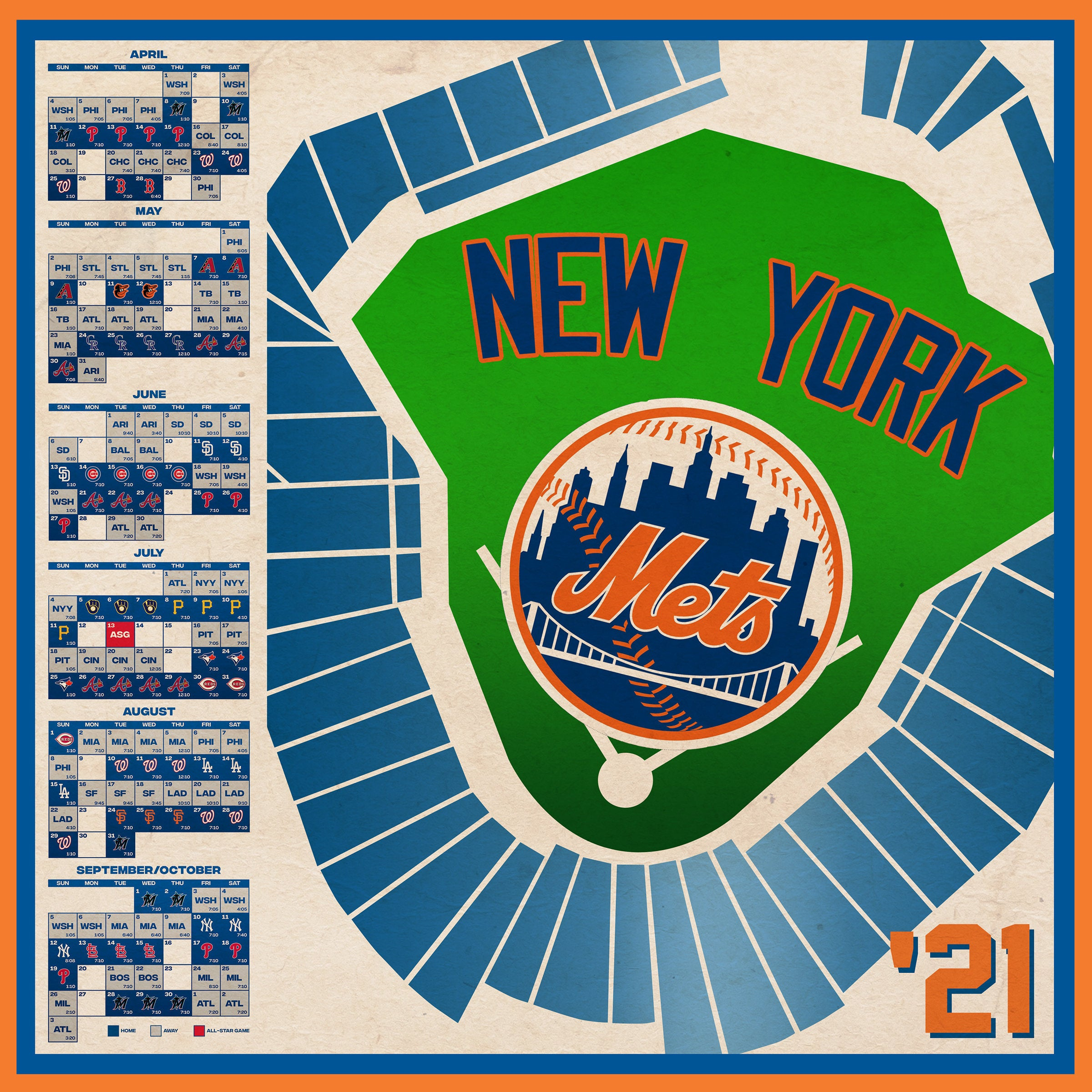 New York Mets 2021 Schedule Print Etsy