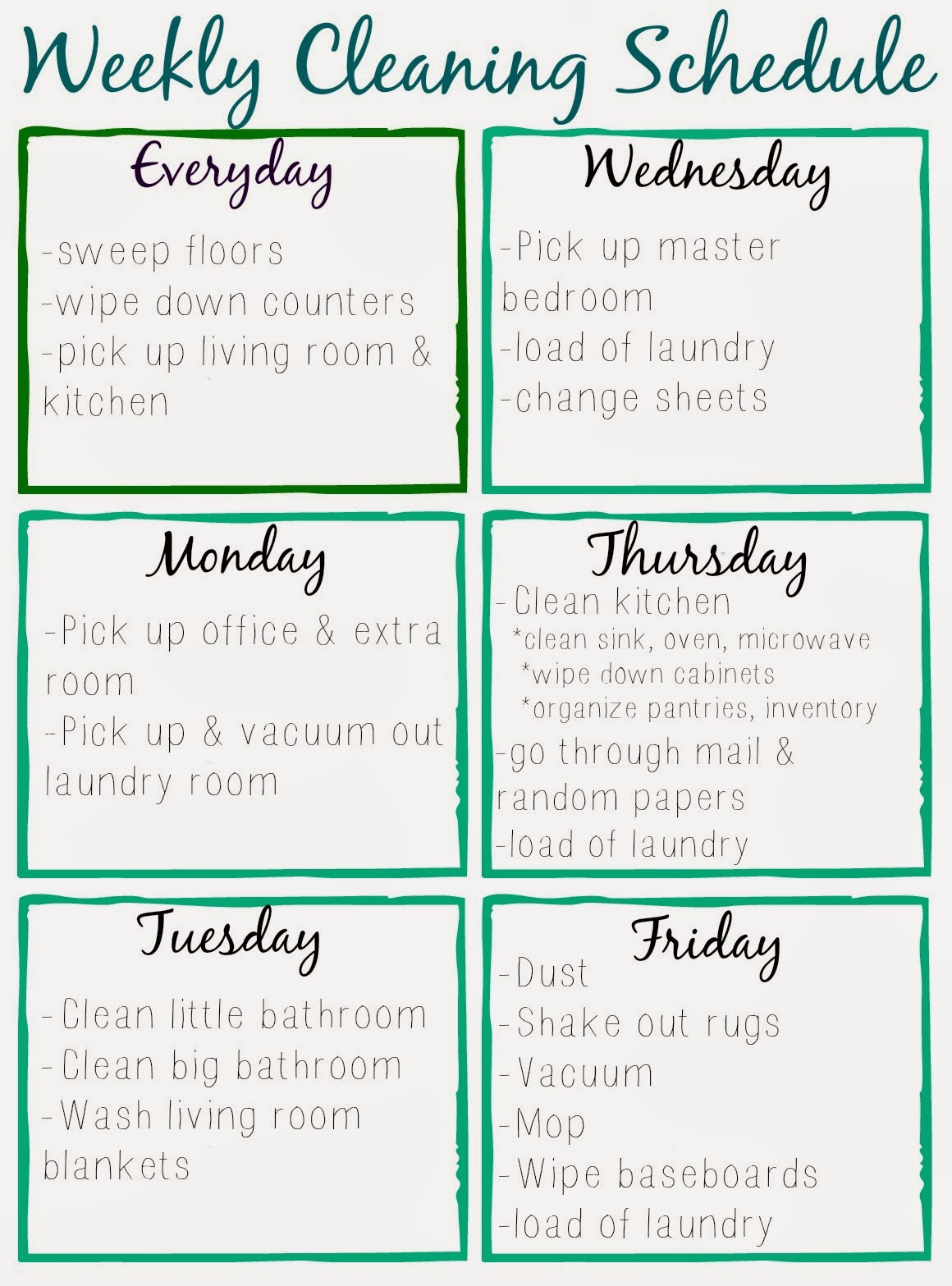 Orchard Girls Free Printable Cleaning Schedule