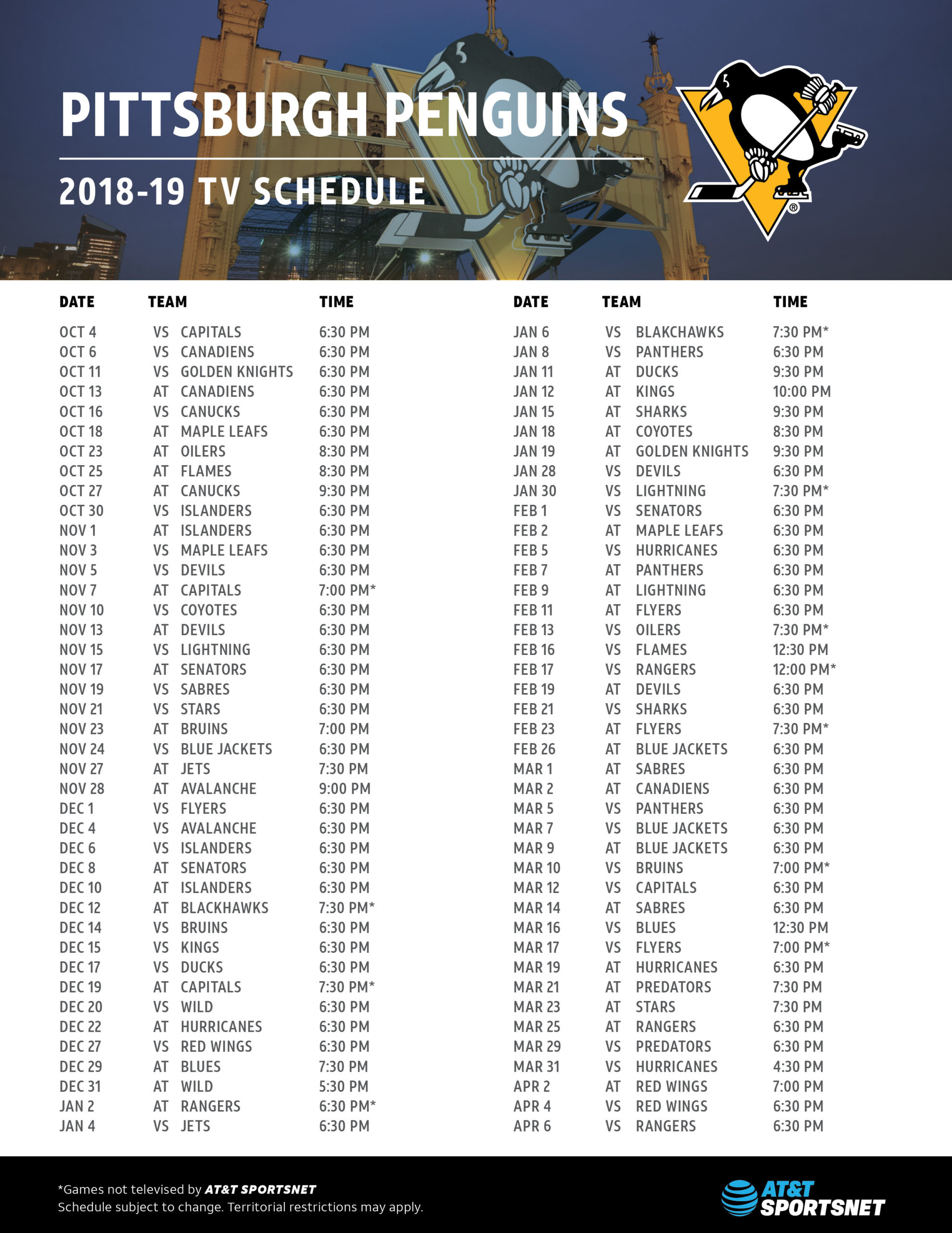 Penguins Schedule AT T SportsNet