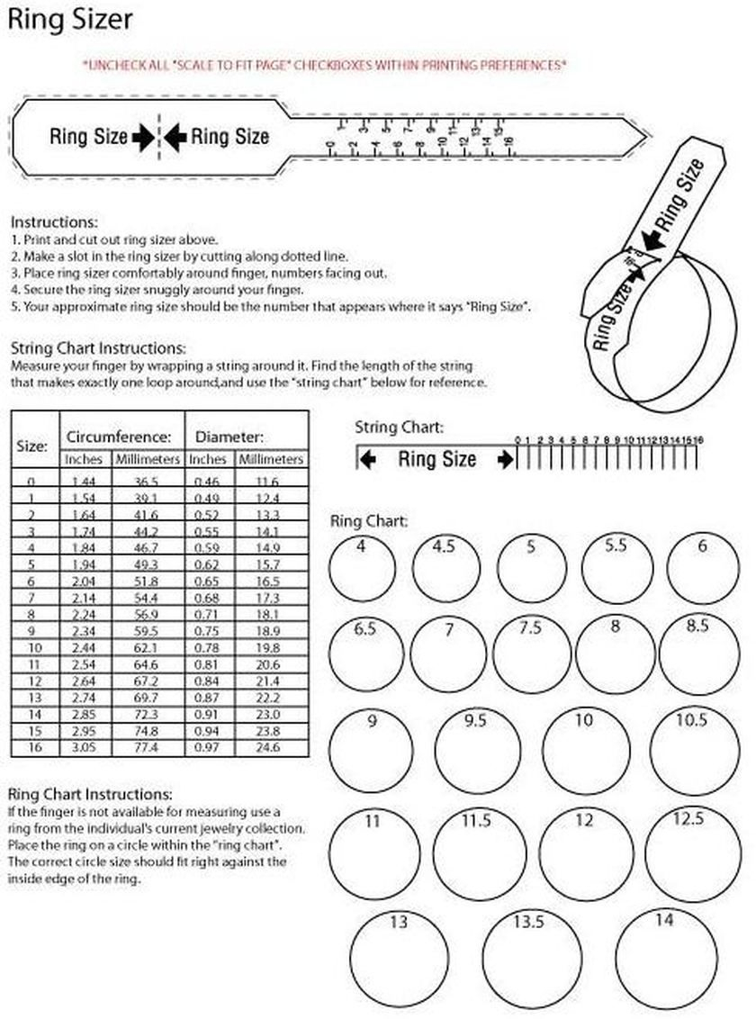 Ring Size Chart Template