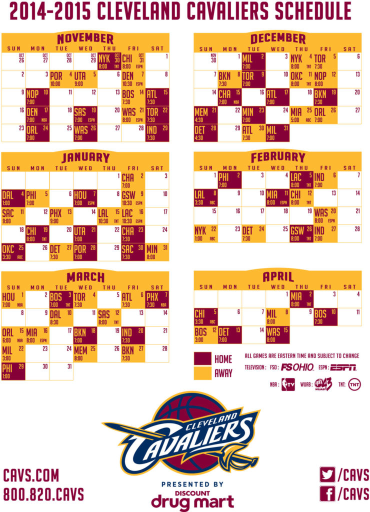 Cavs Printable Schedule