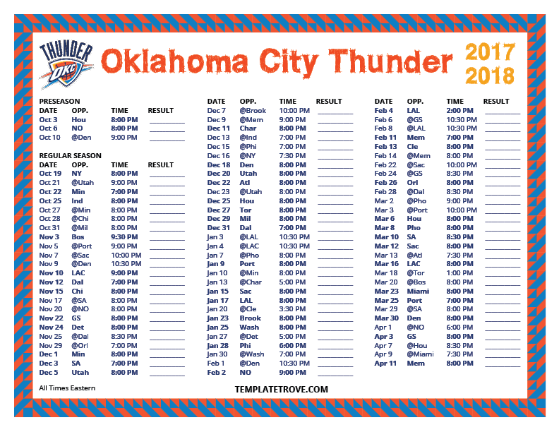 Okc Thunder Printable Schedule 2021-22 - FreePrintableTM.com