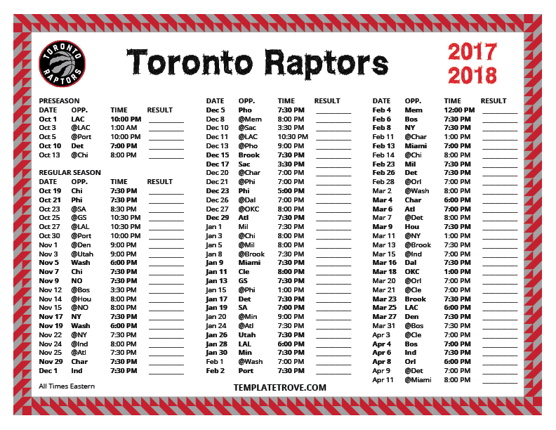 Printable Raptors Schedule