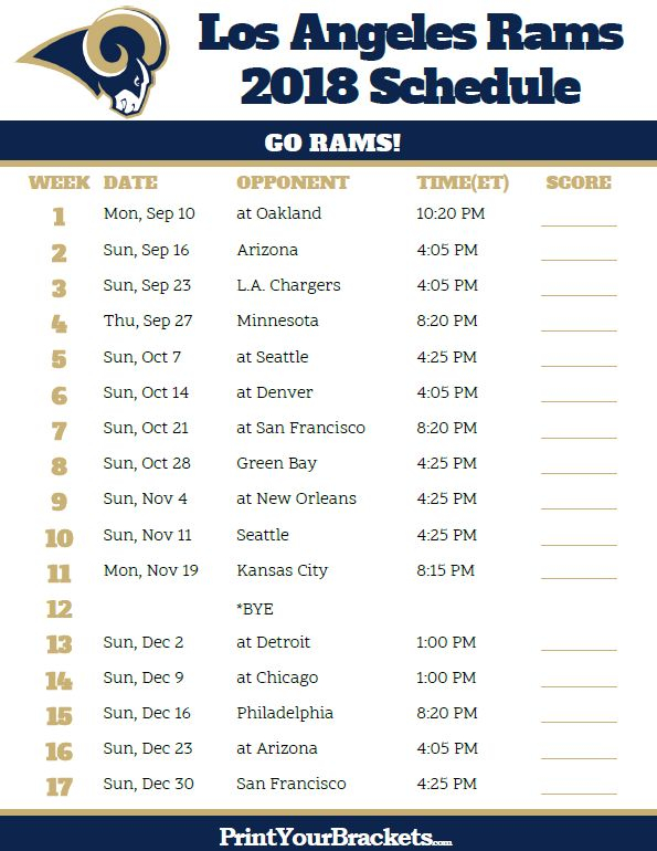 Rams Printable Schedule