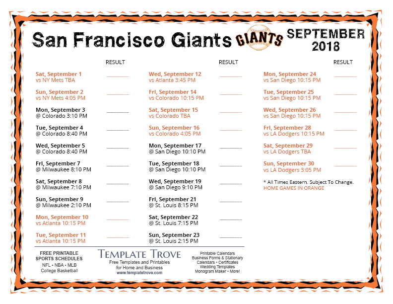 san francisco giants baseball schedule