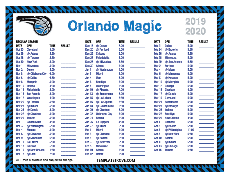 Orlando Magic Home Schedule Printable