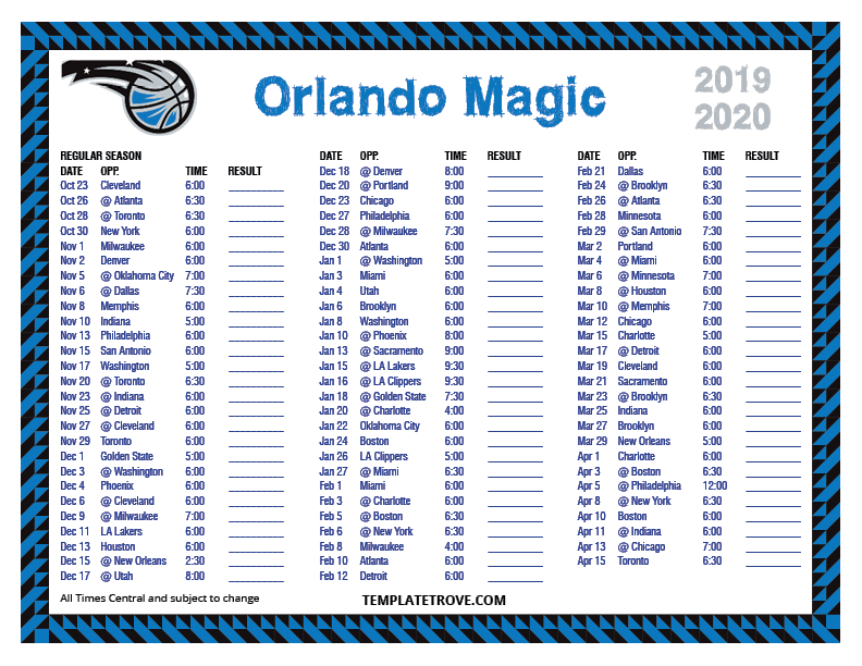 Printable 2019 2020 Orlando Magic Schedule