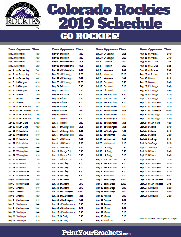 2021 Rockies Schedule Printable