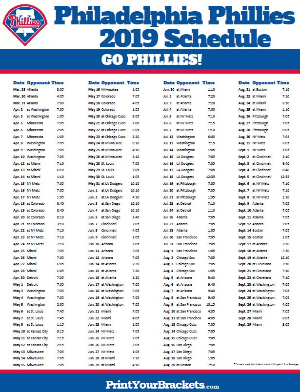 Printable 2019 Philadelphia Phillies Schedule With Images