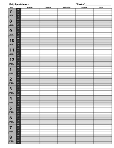 Printable Appointment Book Template