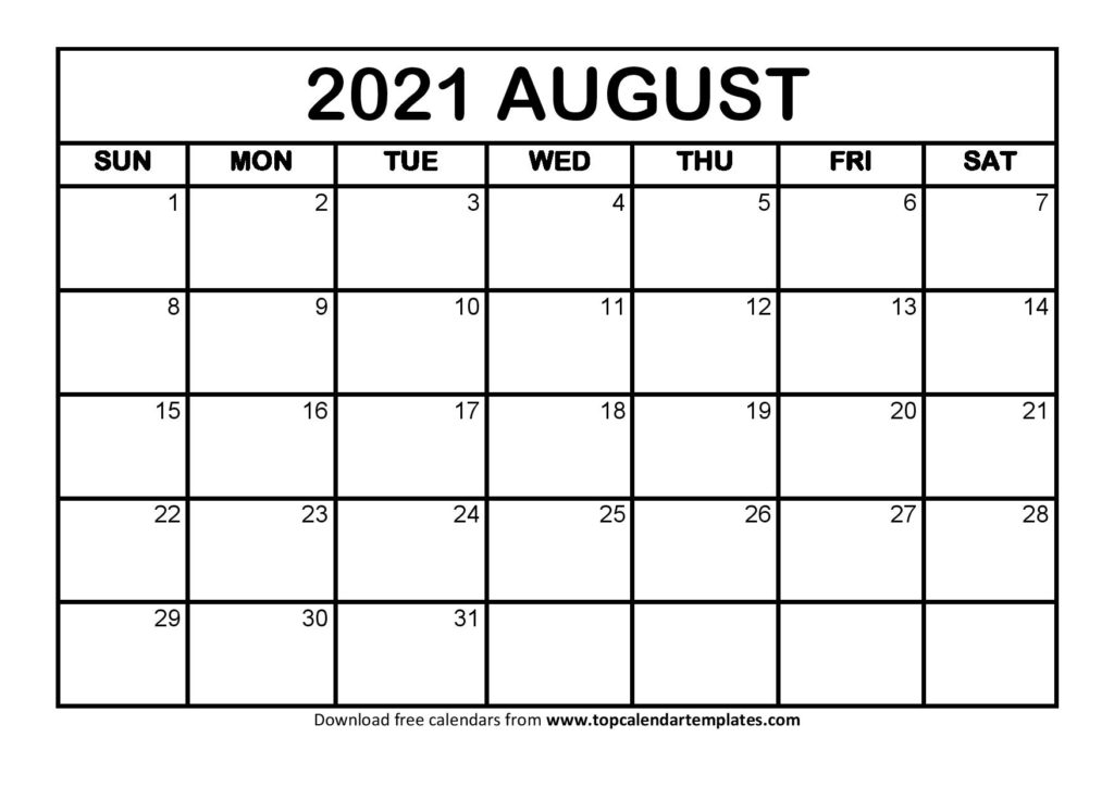 Printable August 2021 Calendar Template PDF Word Excel