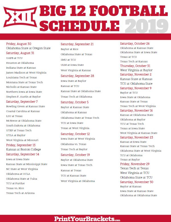 Printable College Football Schedules