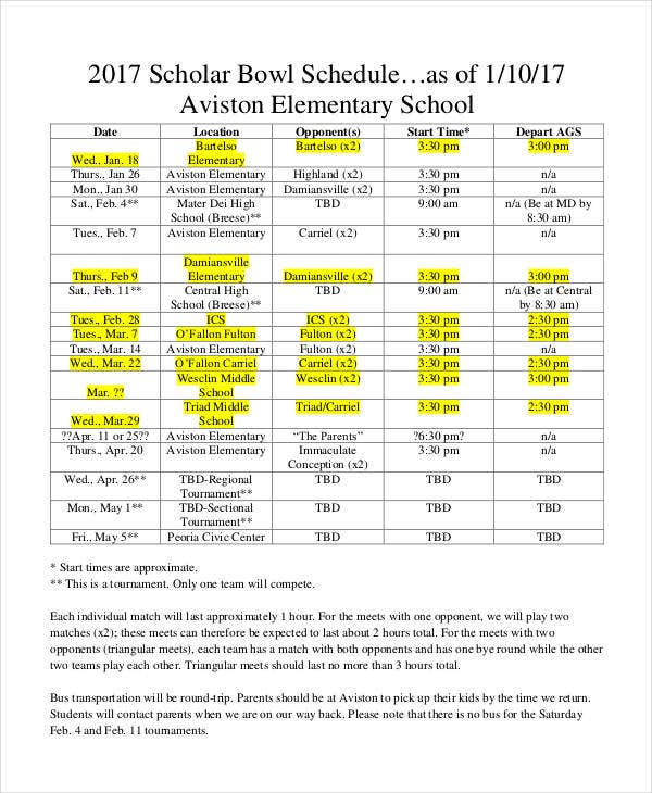 Printable Bowl Schedule Templates 9 Free PDF Format 