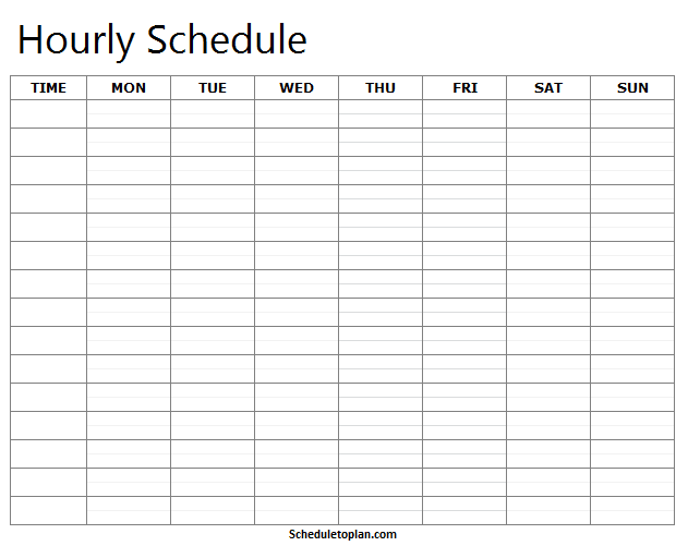 Printable Hourly Schedule Template For Students Weekly