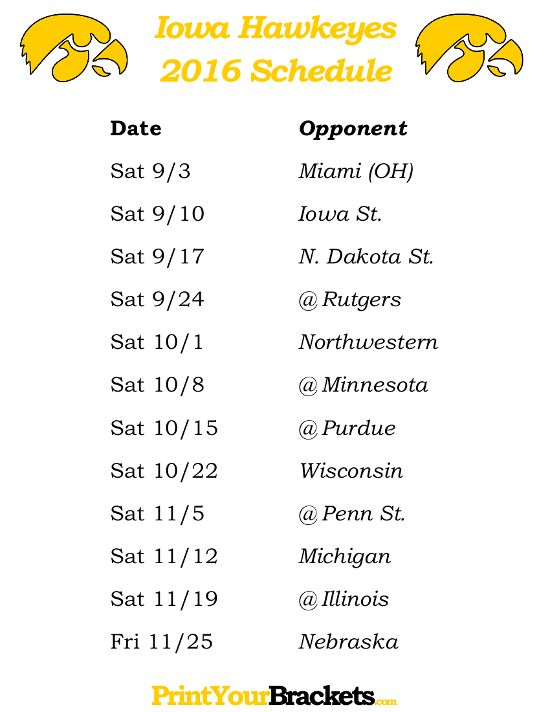 Printable Iowa Hawkeyes Football Schedule 2016 Usc 